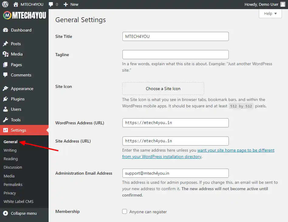 wordpress general settings wordpress general settings